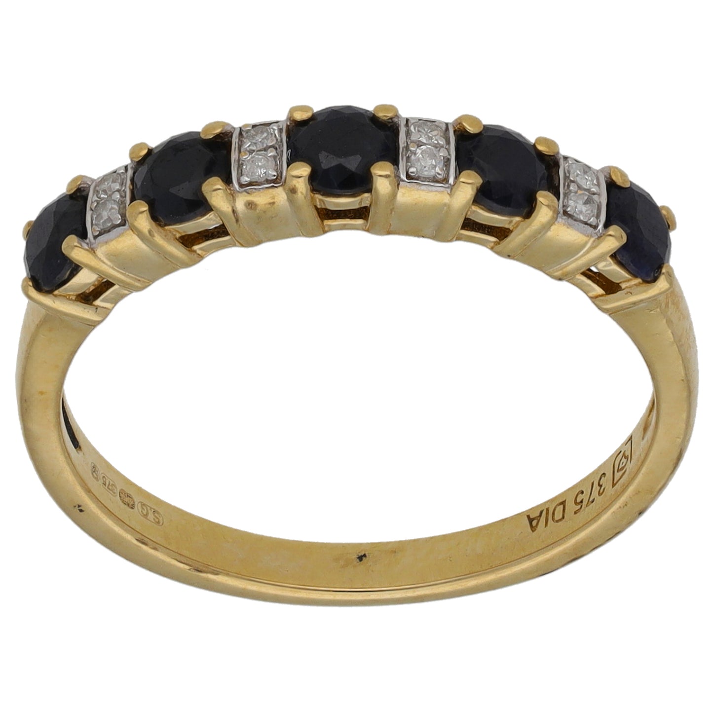 9ct Gold Sapphire & 0.04ct Diamond Half Eternity Ring Size N