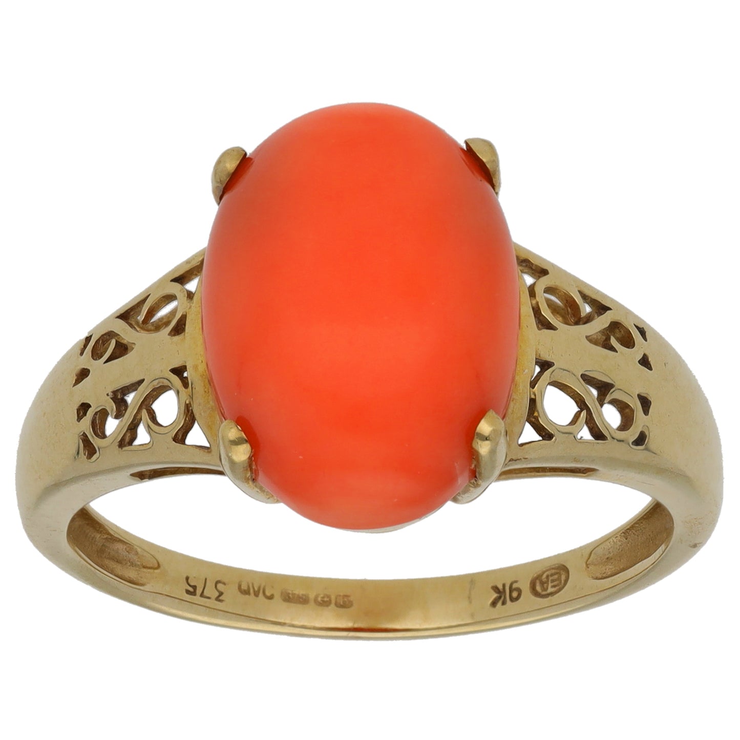 9ct Gold Coral Single Stone Ring Size T
