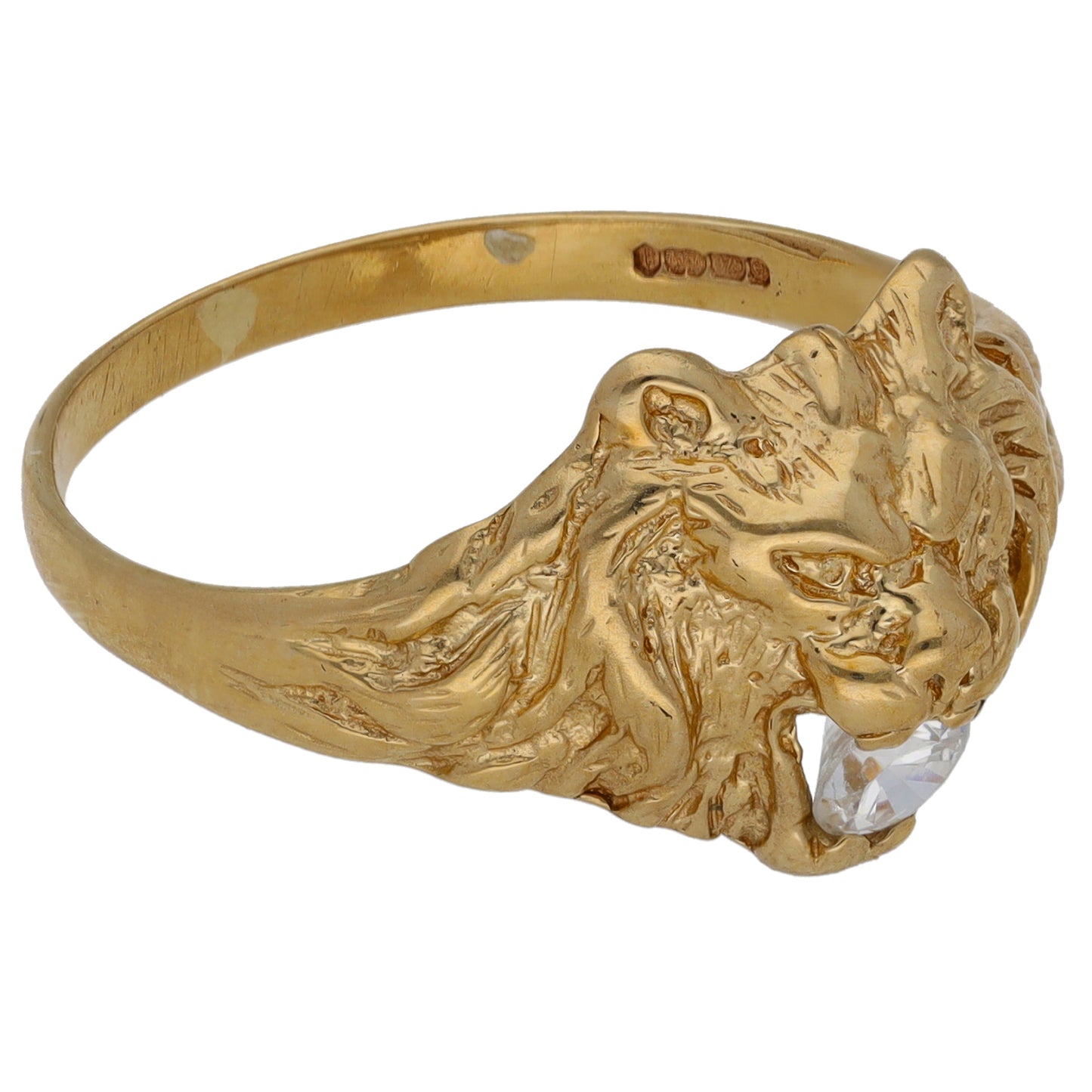 9ct Gold Cubic Zirconia Single Stone Lion Ring Size V