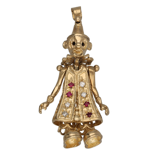 9ct Gold Man Made Ruby & Cubic Zirconia Clown Pendant