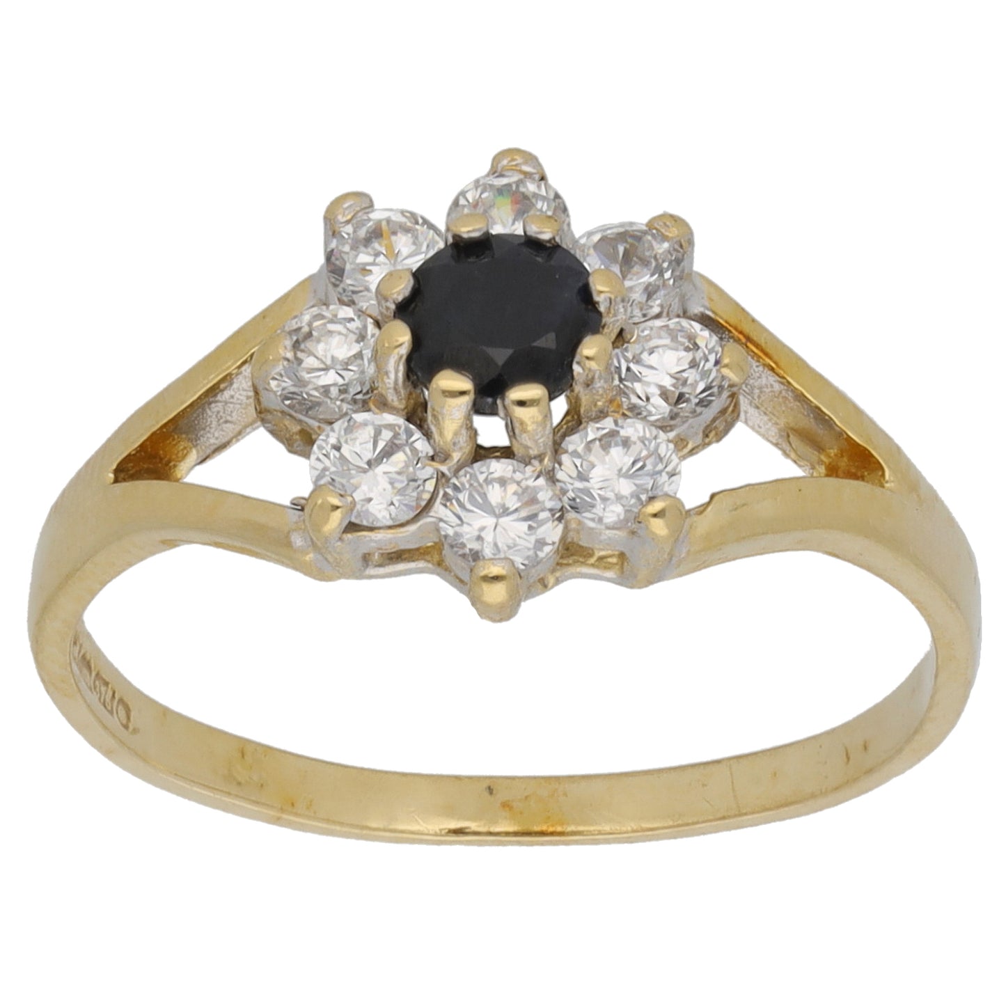 9ct Gold Sapphire & Cubic Zirconia Cluster Ring Size O