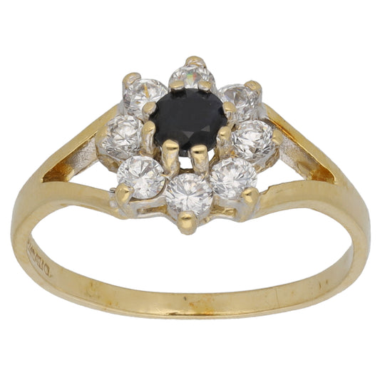 9ct Gold Sapphire & Cubic Zirconia Cluster Ring Size O