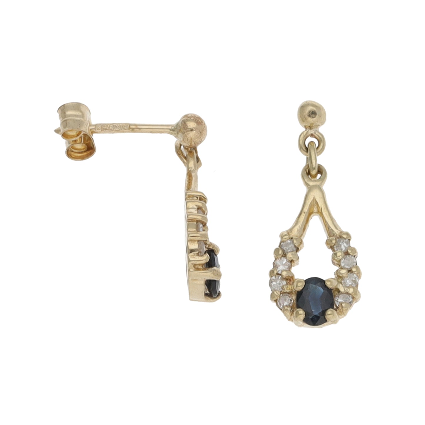 9ct Gold Sapphire & 0.16ct Diamond Drop Earrings
