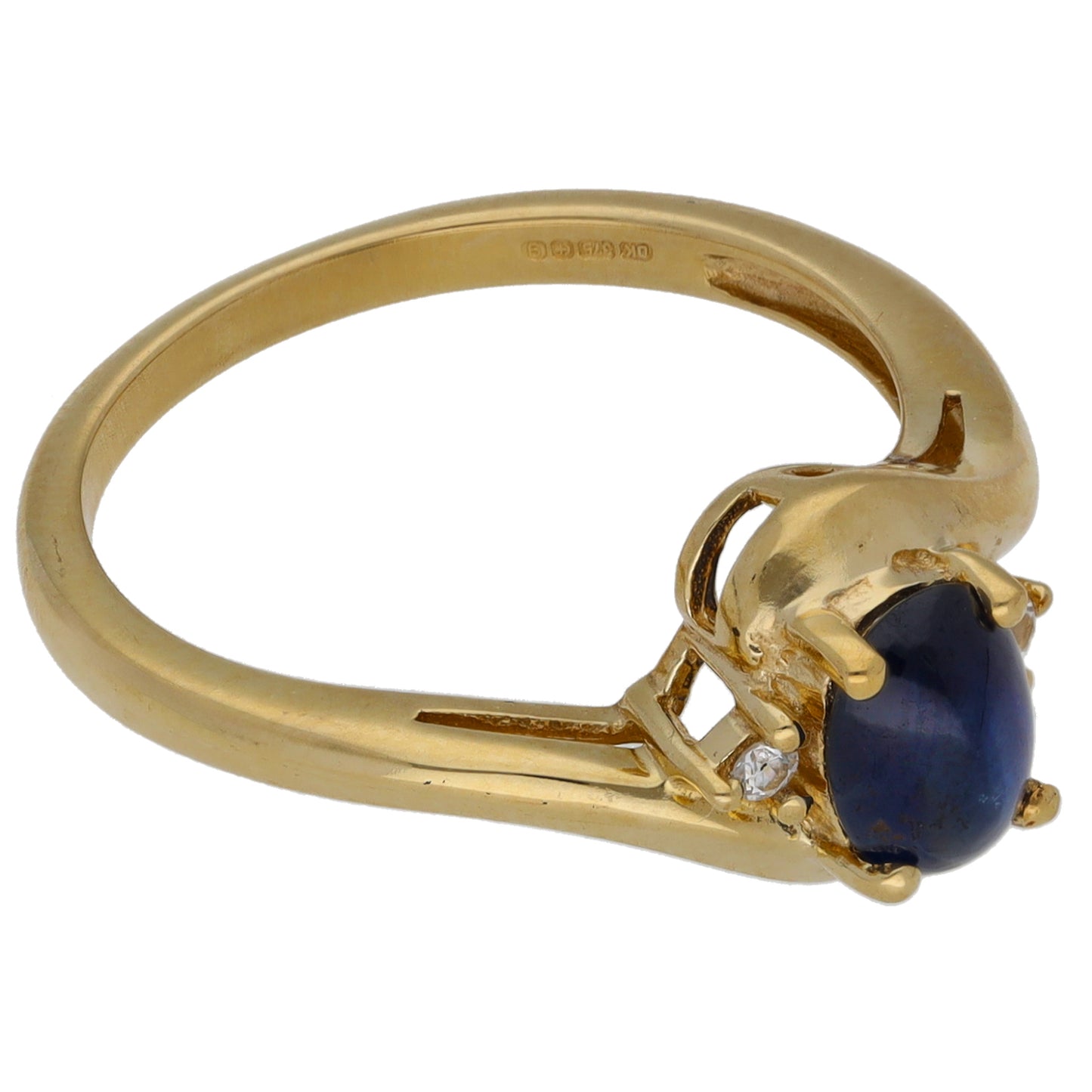 9ct Gold Sapphire & White Sapphire Trilogy Ring Size N