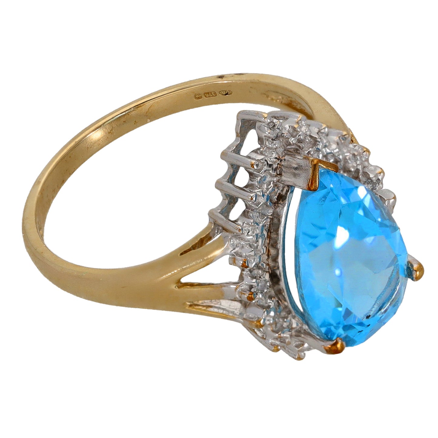9ct Gold Topaz & 0.02ct Diamond Dress/Cocktail Ring Size P