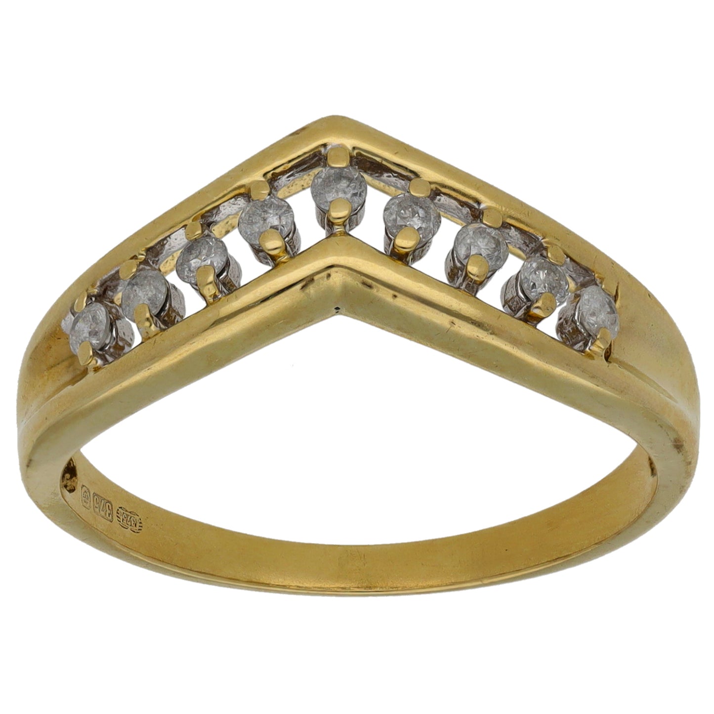 9ct Gold 0.25ct Diamond Wishbone Ring Size R
