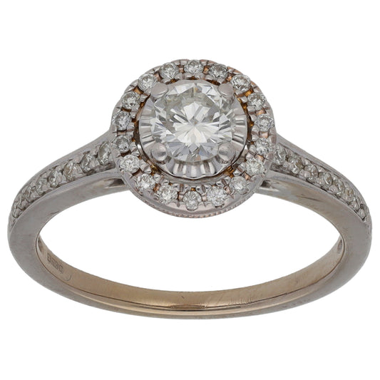 18ct White Gold 0.57ct Halo Ring Size O