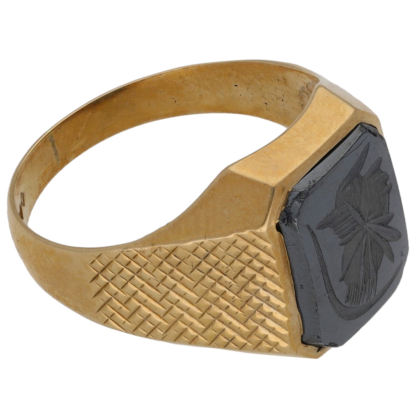 9ct Gold Hematite Single Stone Signet Ring Size Q