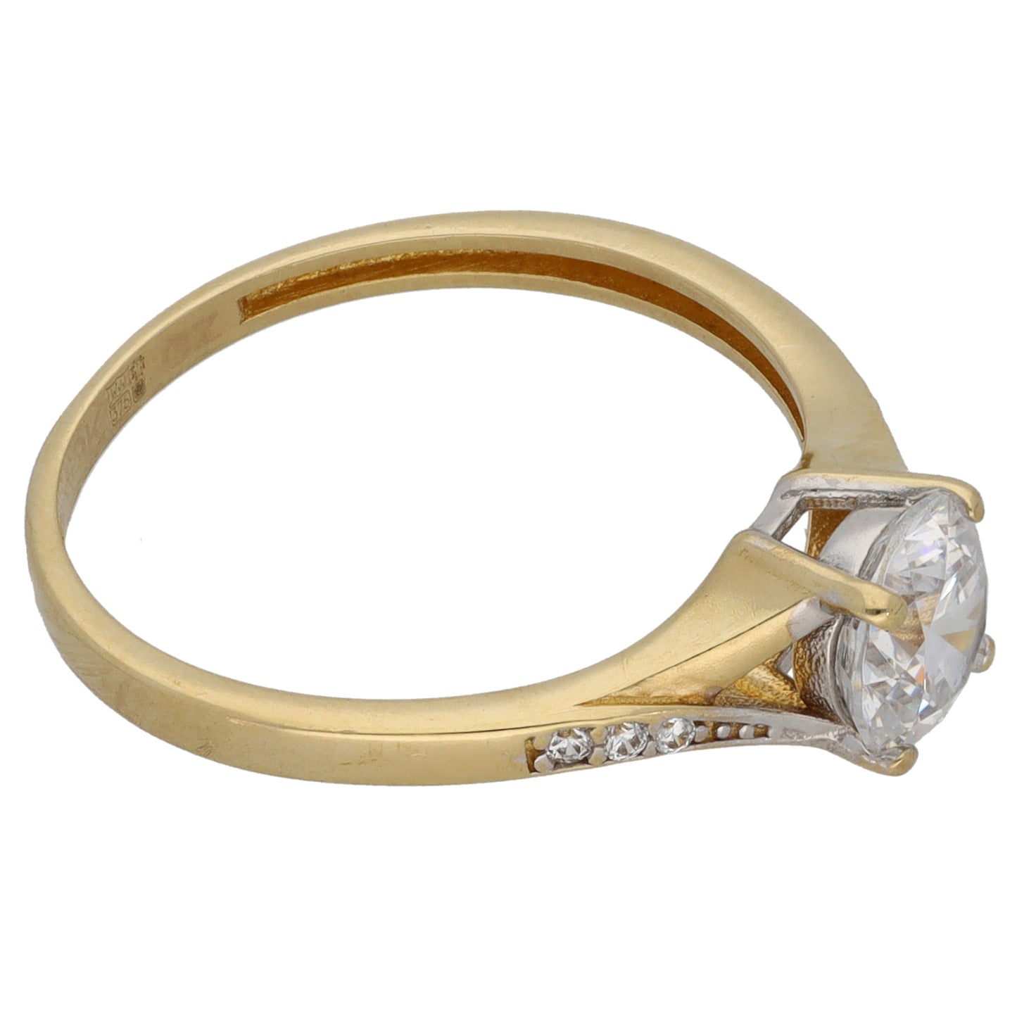 9ct Gold Cubic Zirconia Single Stone Ring With Accents Size M