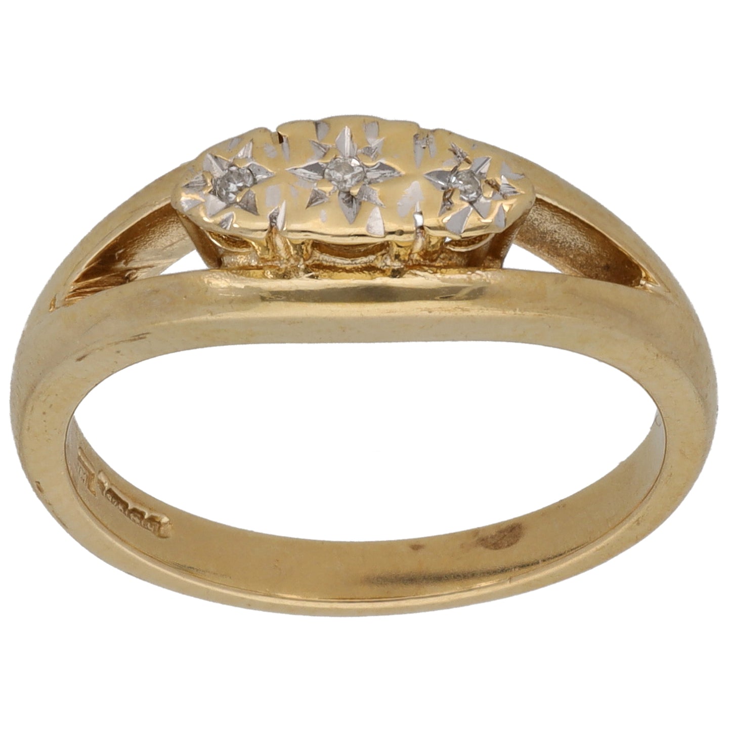 9ct Gold 0.03ct Diamond Trilogy Ring Size M