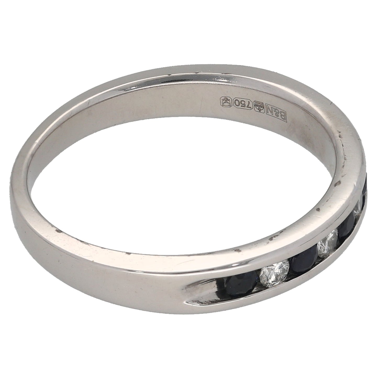 18ct White Gold Sapphire & 0.15ct Diamond Half Eternity Ring Size P