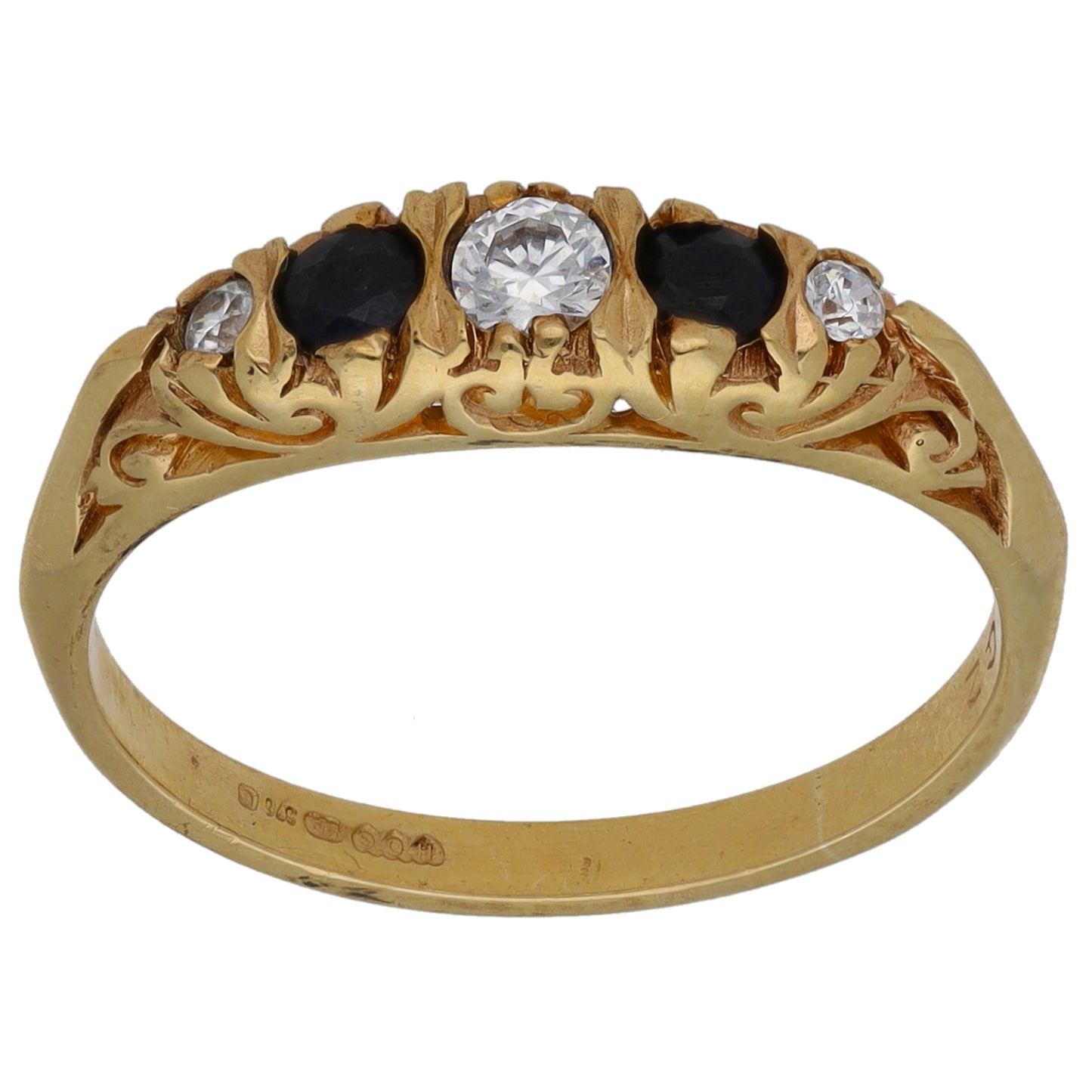 9ct Gold Sapphire & Cubic Zirconia Half Eternity Ring Size N