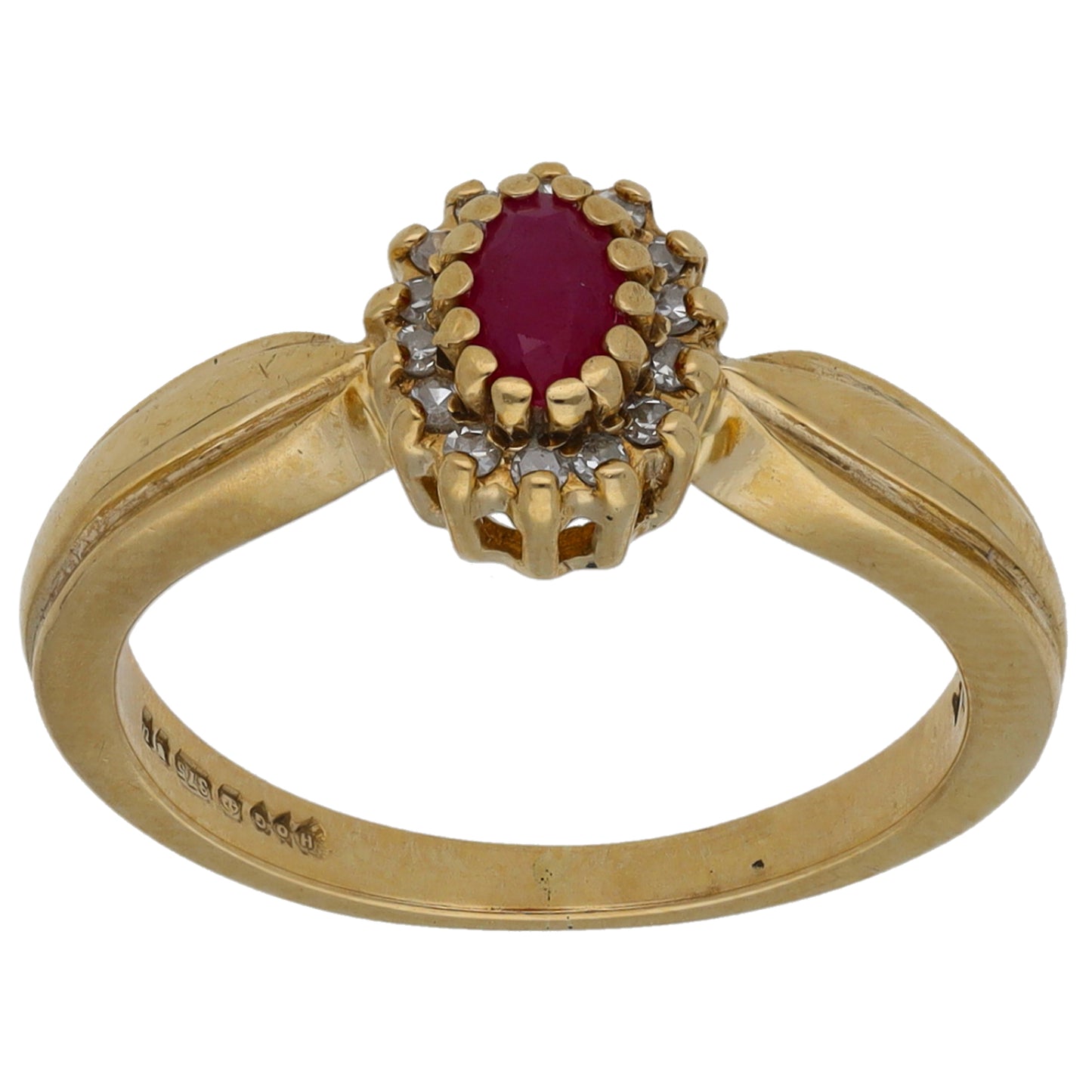 9ct Gold Ruby & 0.07ct Diamond Dress/Cocktail Ring Size K
