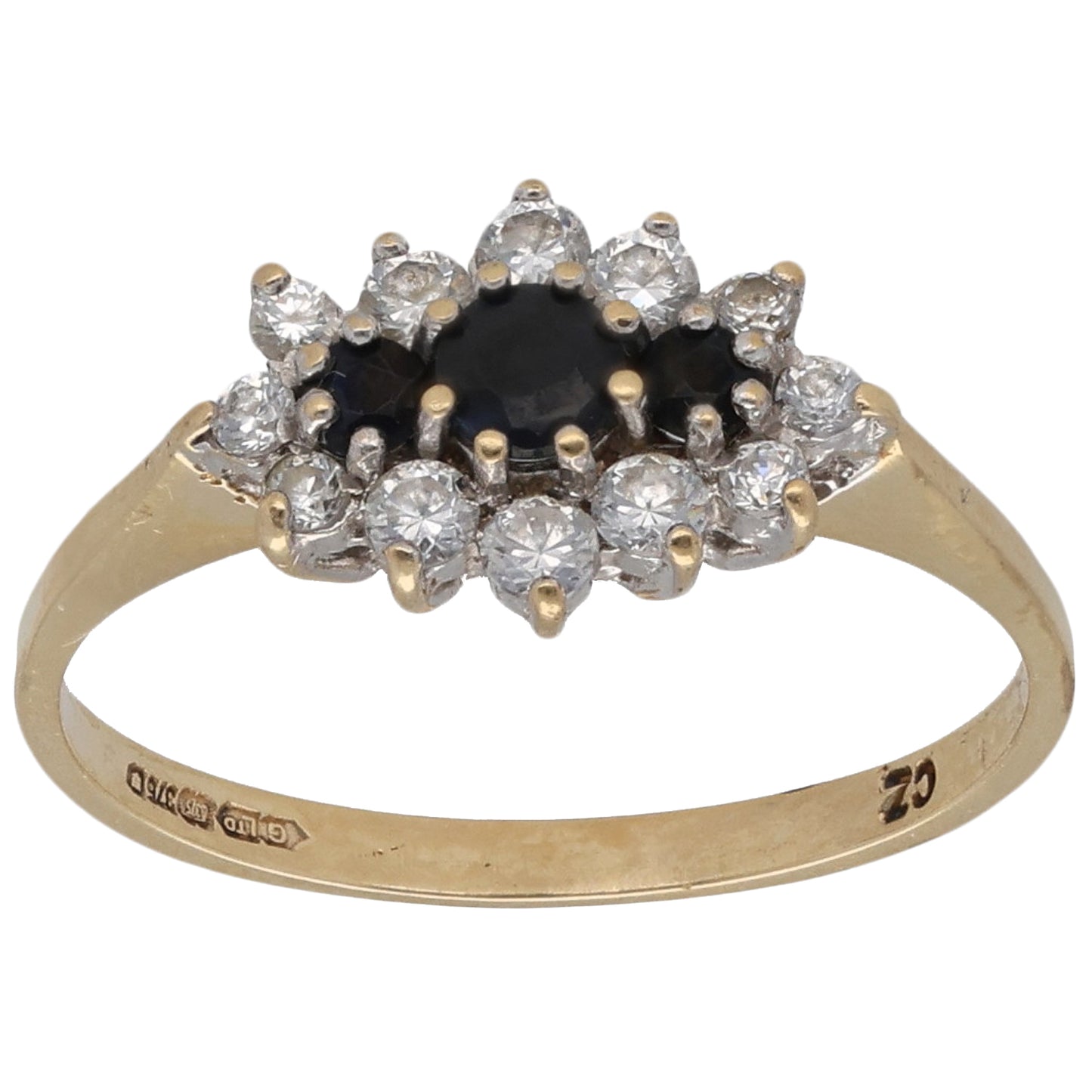 9ct Gold Sapphire & Cubic Zirconia Dress/Cocktail Ring Size P
