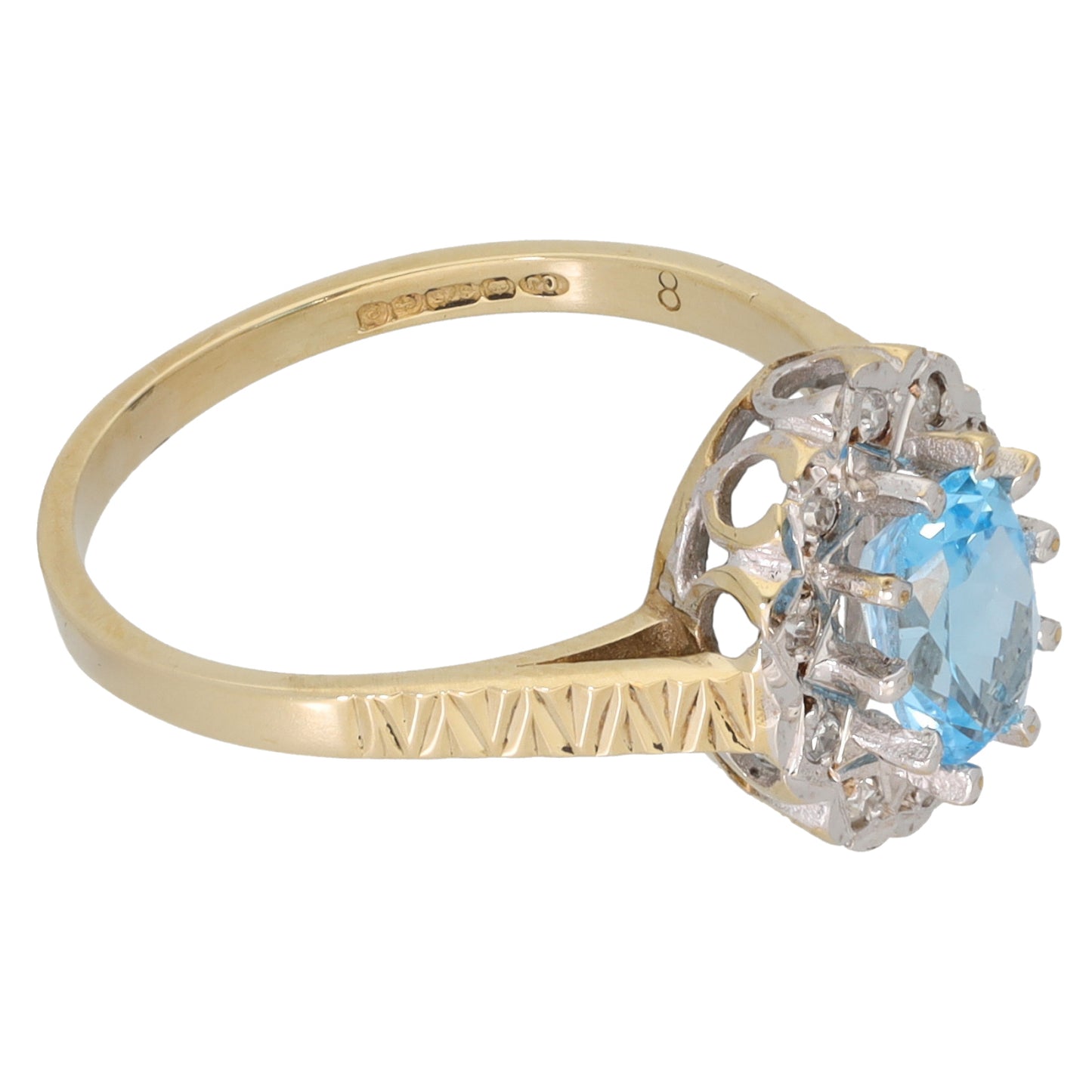 9ct Gold 0.05ct Diamond & Topaz Dress/Cocktail Ring Size L