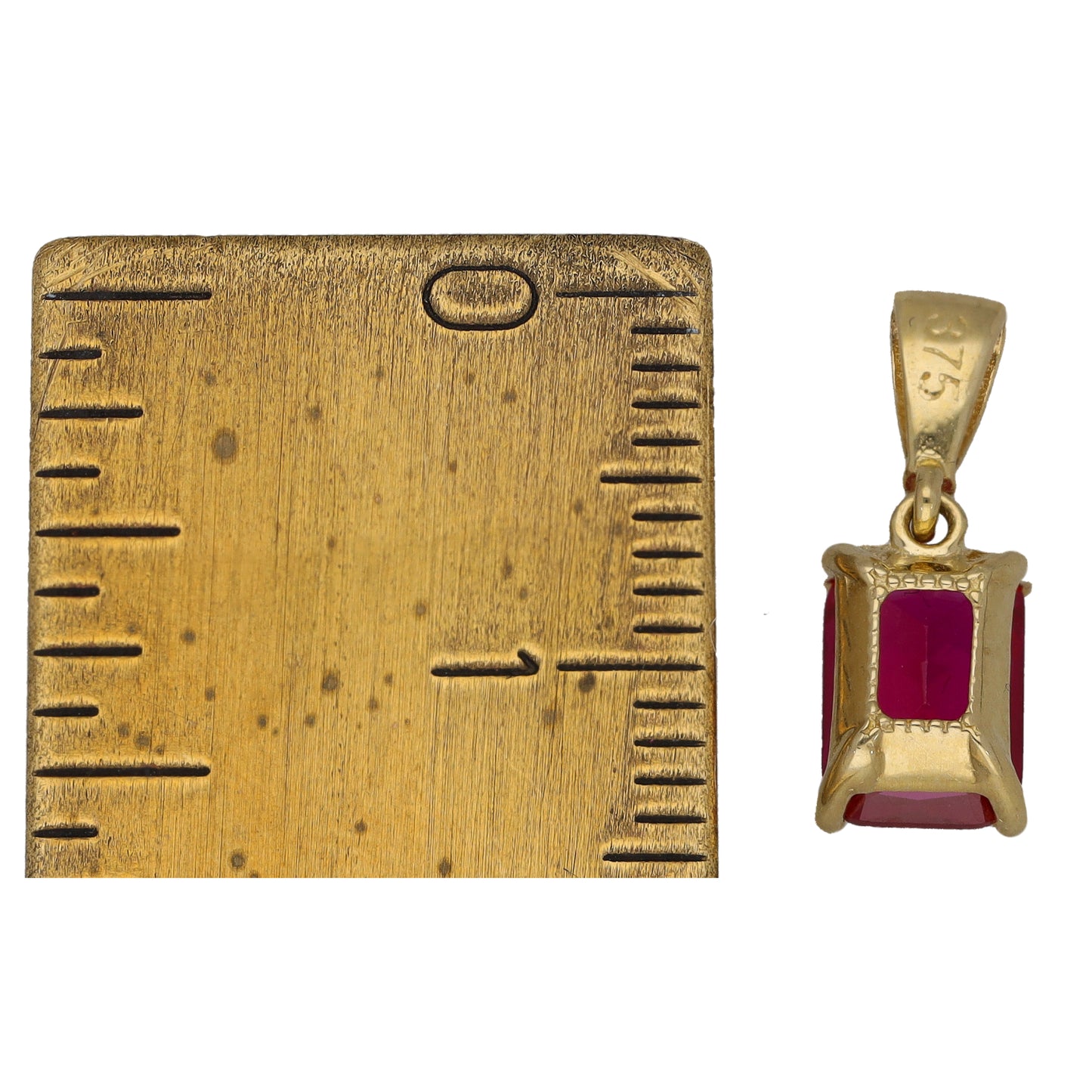 New 9ct Gold Red Cubic Zirconia Single Stone Pendant