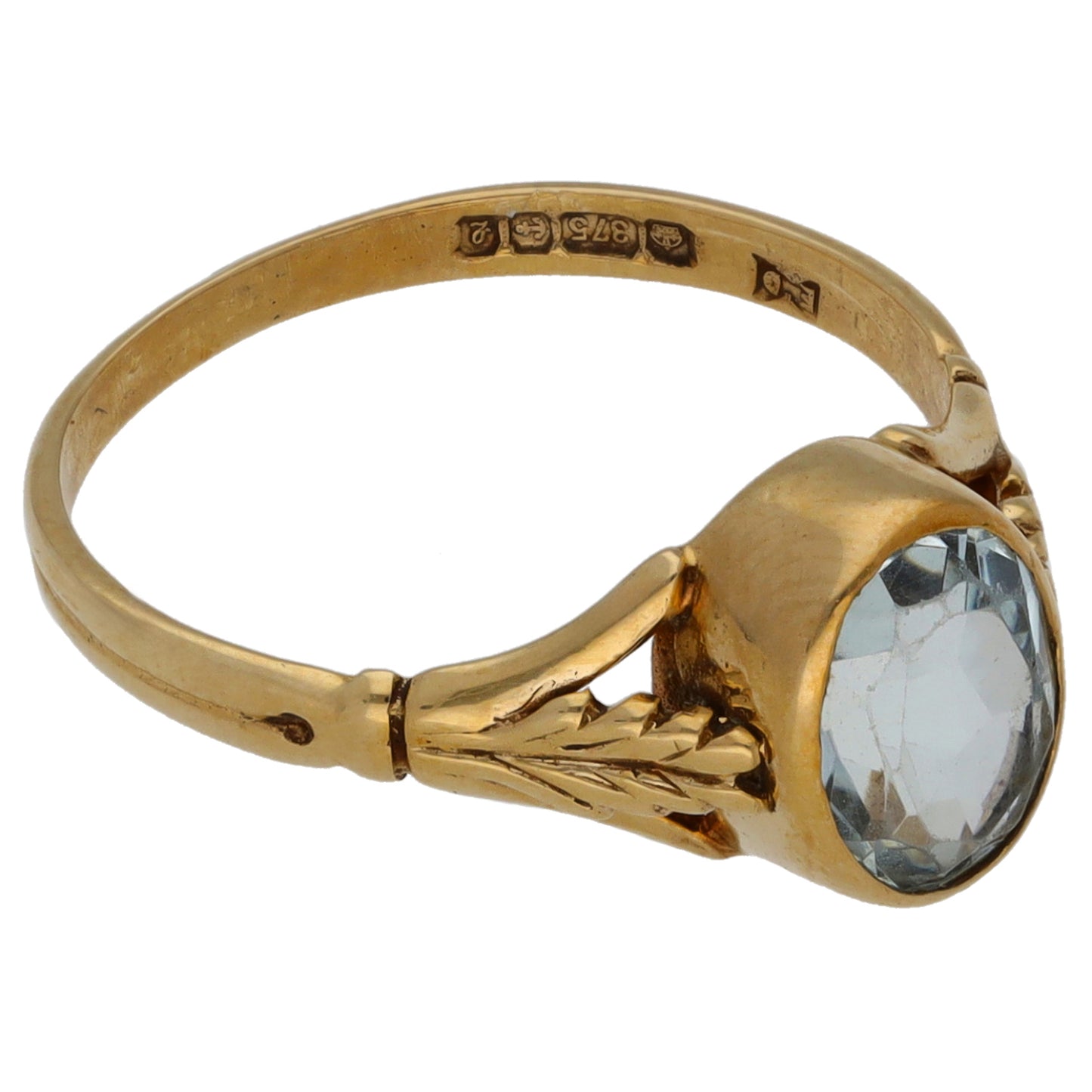 9ct Gold Aquamarine Single Stone Ring Size O