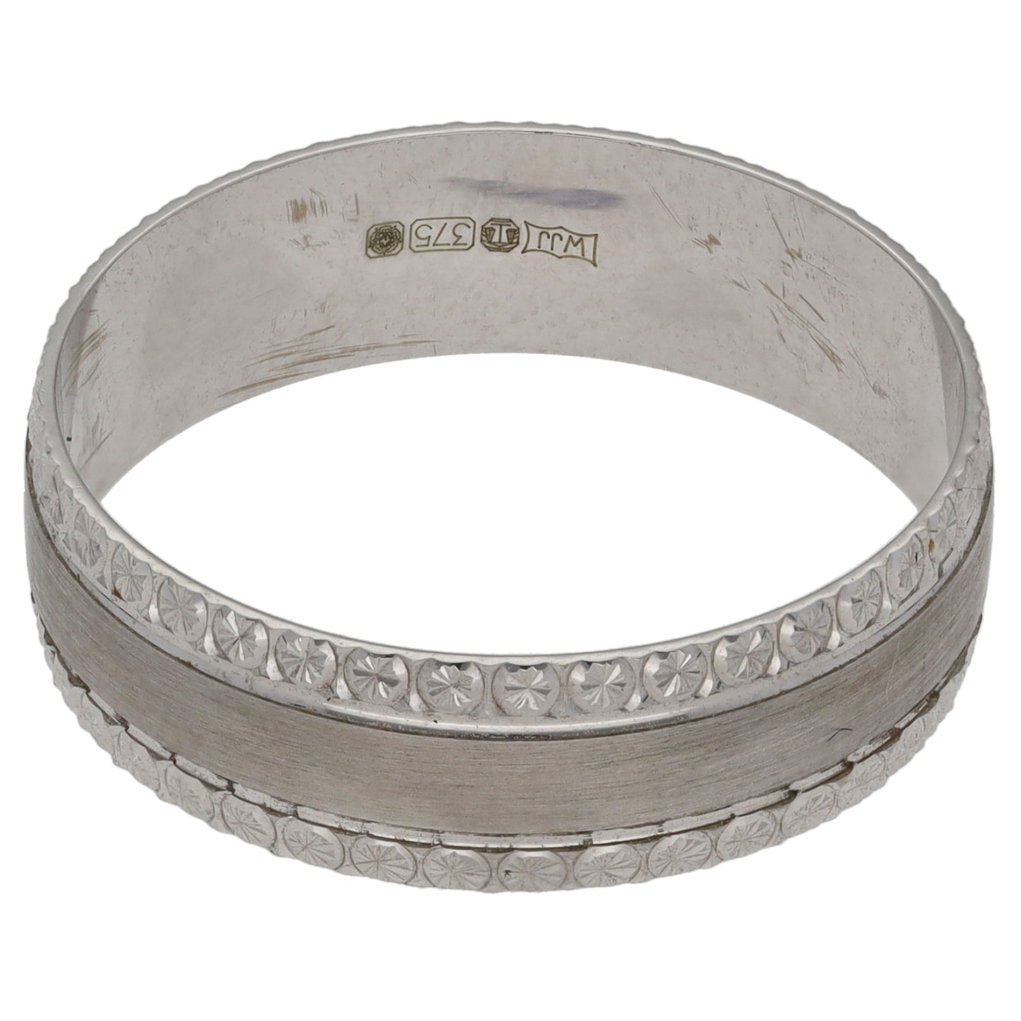 9ct White Gold Patterned Wedding Ring Size T