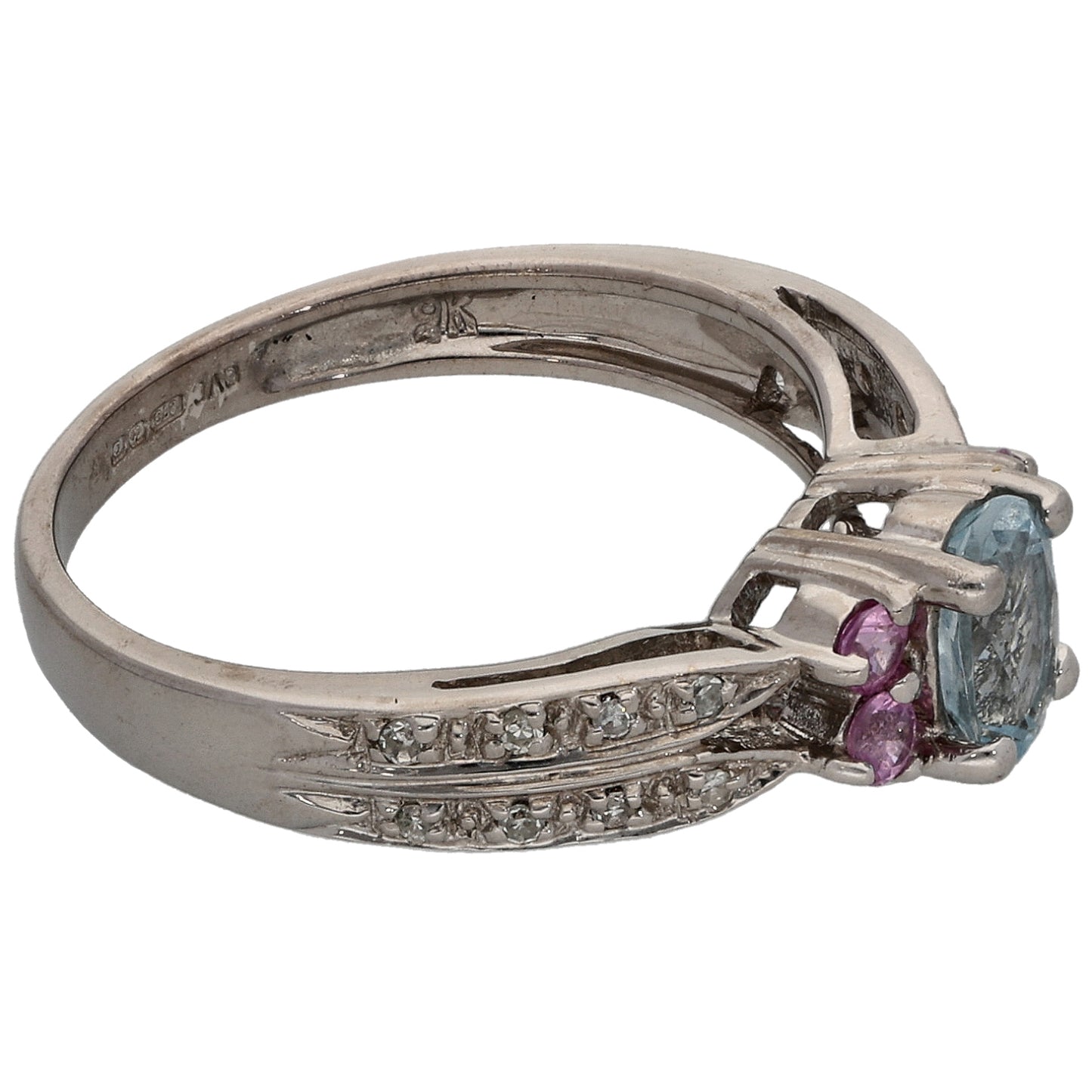 9ct White Gold Amethyst, Sapphire & 0.08ct Diamond Dress/Cocktail Ring Size K