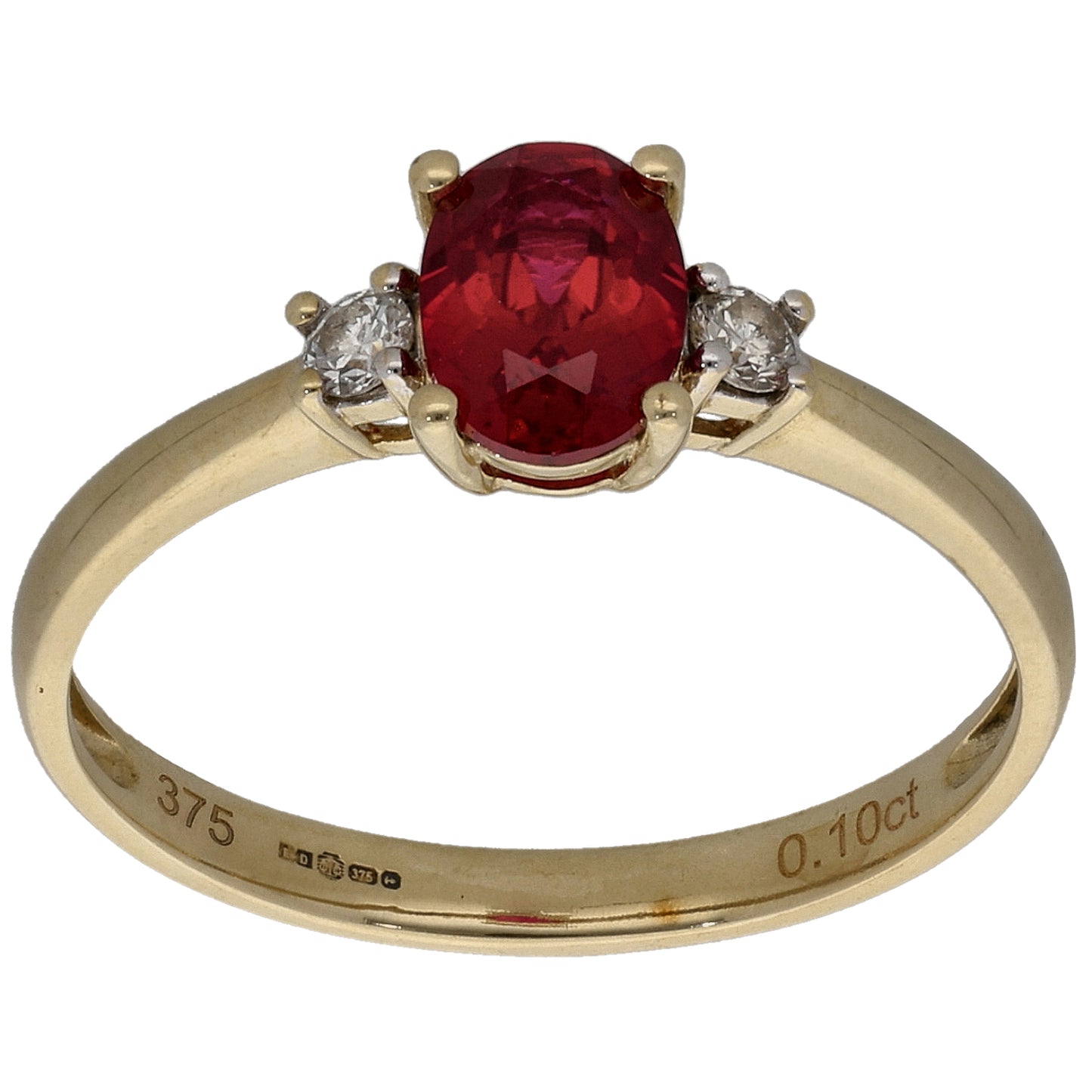 9ct Gold 0.10ct Diamond & Man Made Ruby Dress/Cocktail Ring Size N
