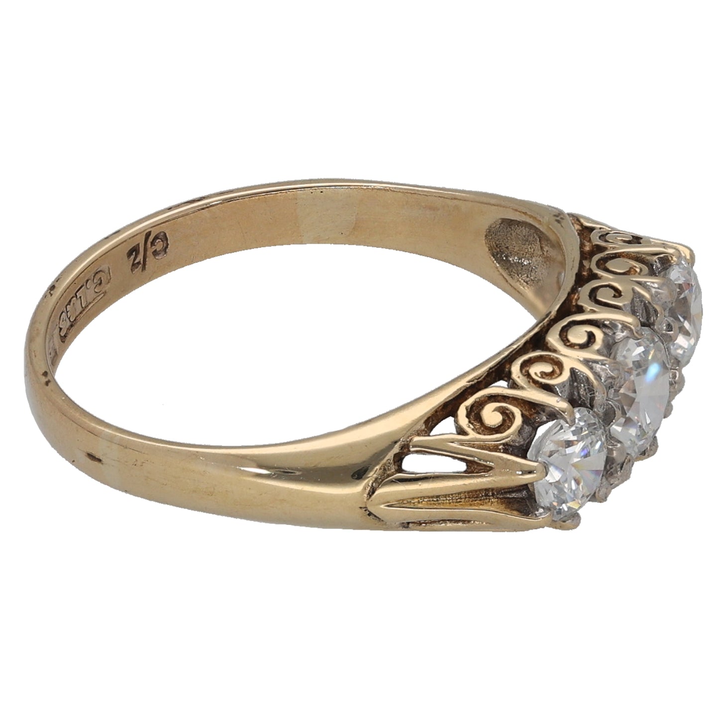 9ct Gold Cubic Zirconia Three Stone Ring Size M