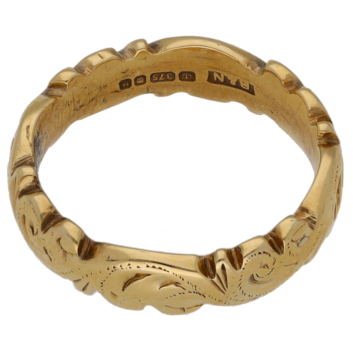 9ct Gold Patterned Wedding Ring Size L