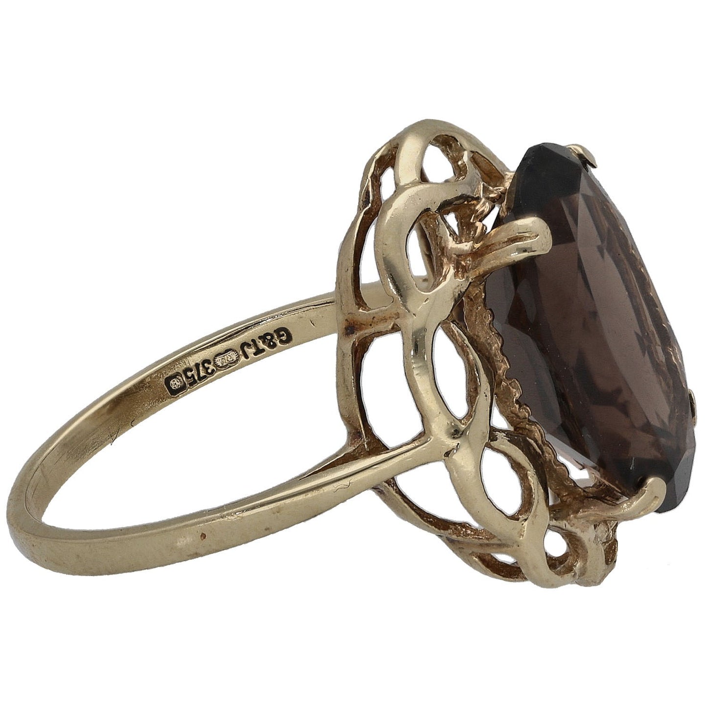 9ct Gold Smoky Quartz Single Stone Ring Size M
