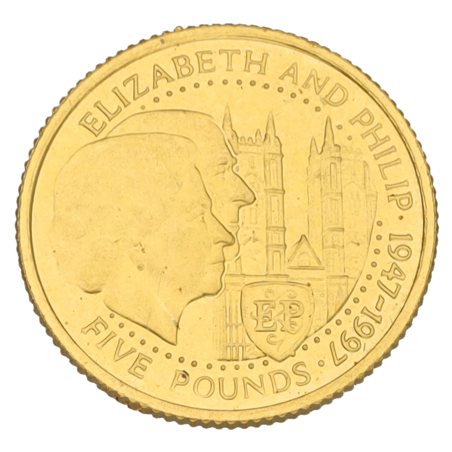 22ct Gold Elizabeth And Phillip Five Pounds Coin 1997