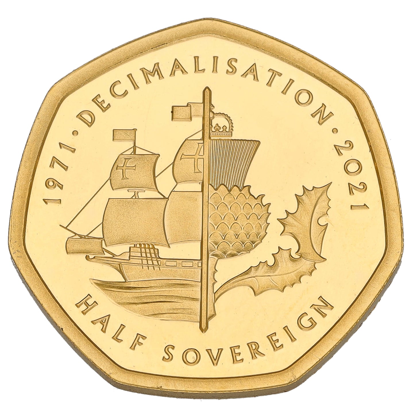 22ct Gold Queen Elizabeth II Decimalisation Half Sovereign Coin 2021