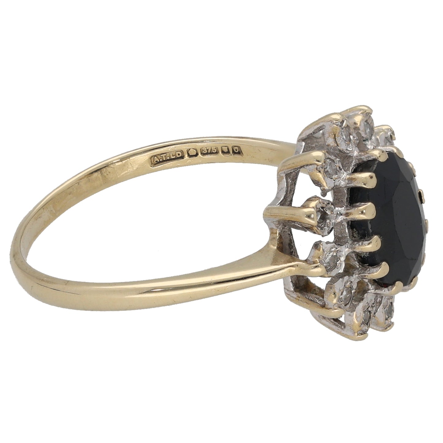 9ct Gold Sapphire & 0.06ct Round Diamond Dress/Cocktail Ring Size P