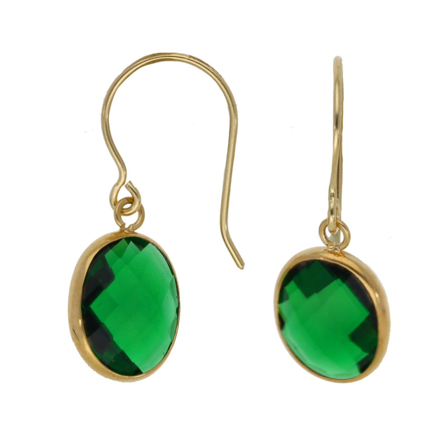 New 9ct Gold Oval Green Crystal Drop/Dangle Earrings