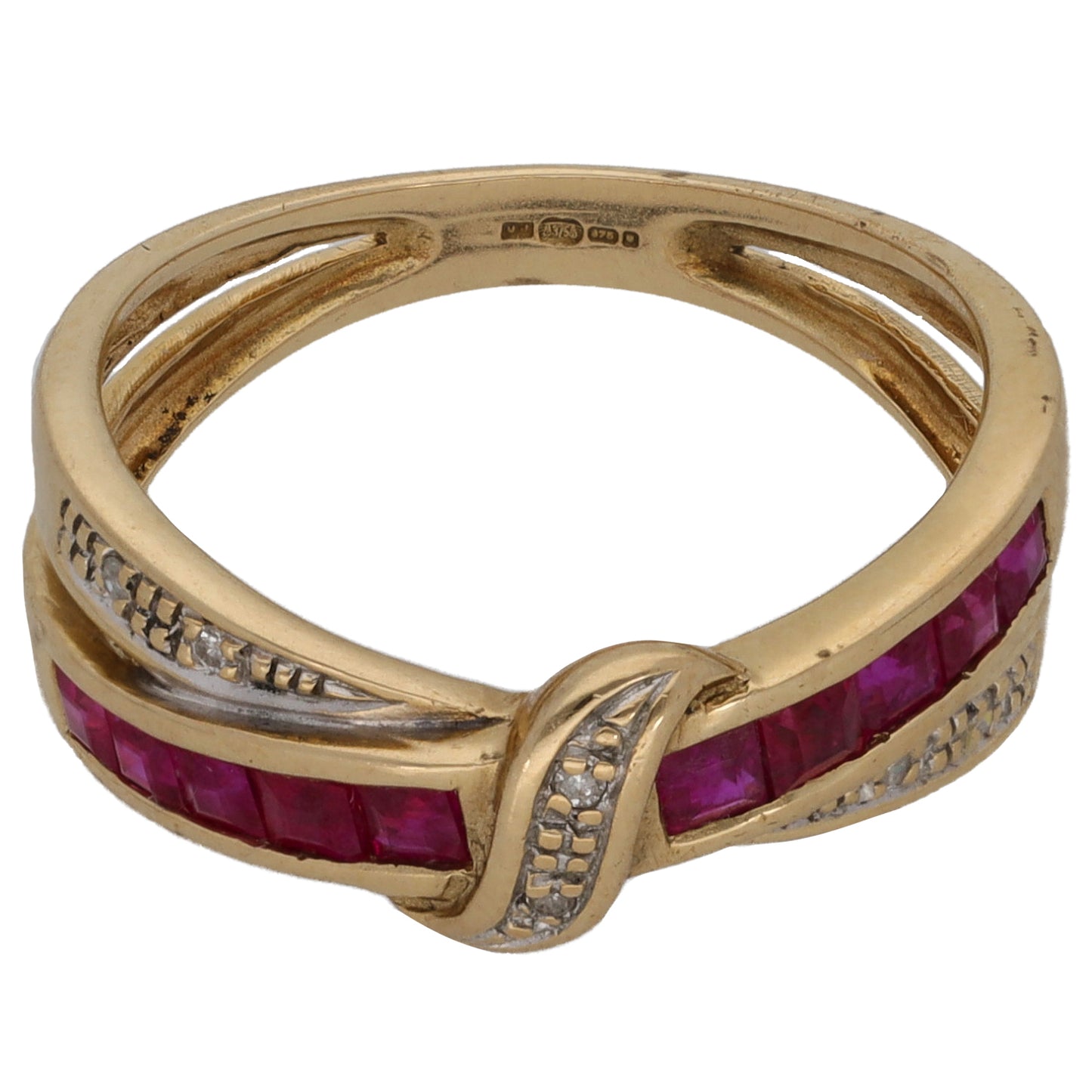 9ct Gold 0.03ct Diamond & Glass Filled Ruby Dress/Cocktail Ring Size K