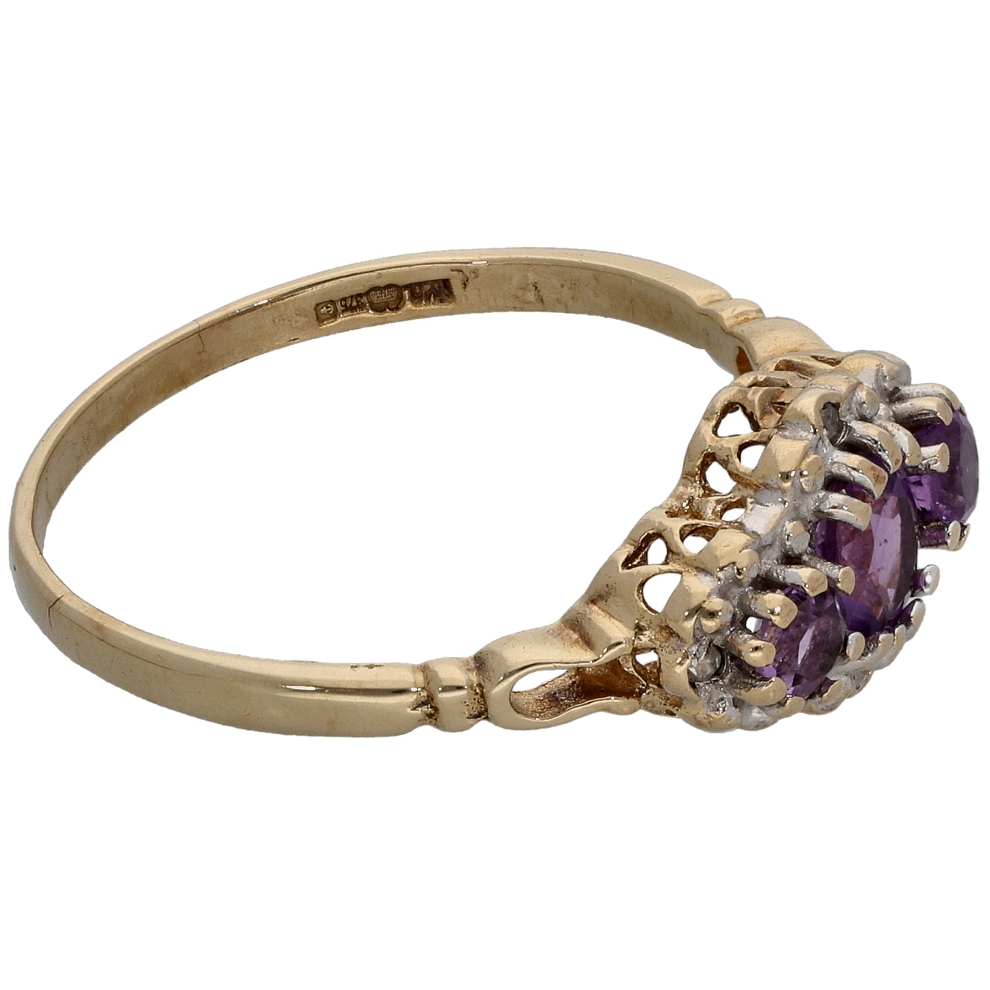 9ct Gold 0.02ct Diamond & Amethyst Dress/Cocktail Ring Size P