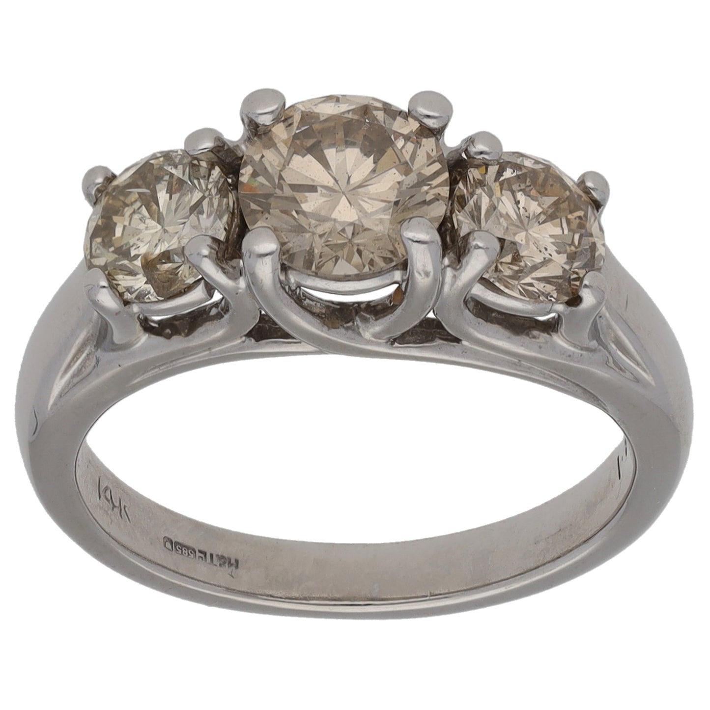 14ct White Gold 1.60ct Diamond Three Stone Ring Size K