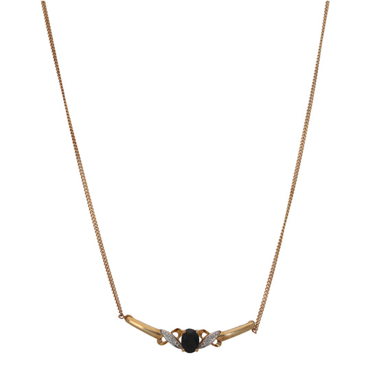 9ct Gold Sapphire & 0.01ct Diamond Fancy Necklace 16"