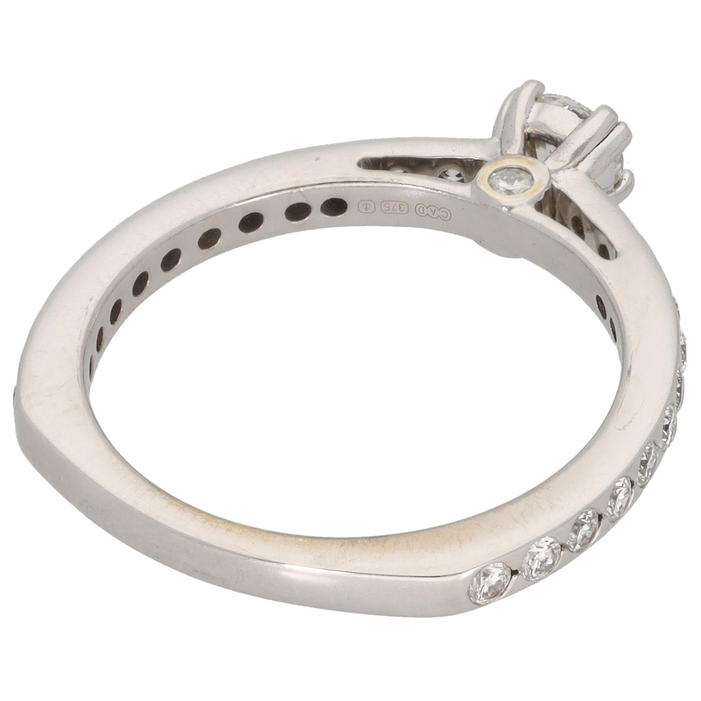 9ct White Gold 0.80ct Diamond Solitaire Ring With Accent Stones Size P