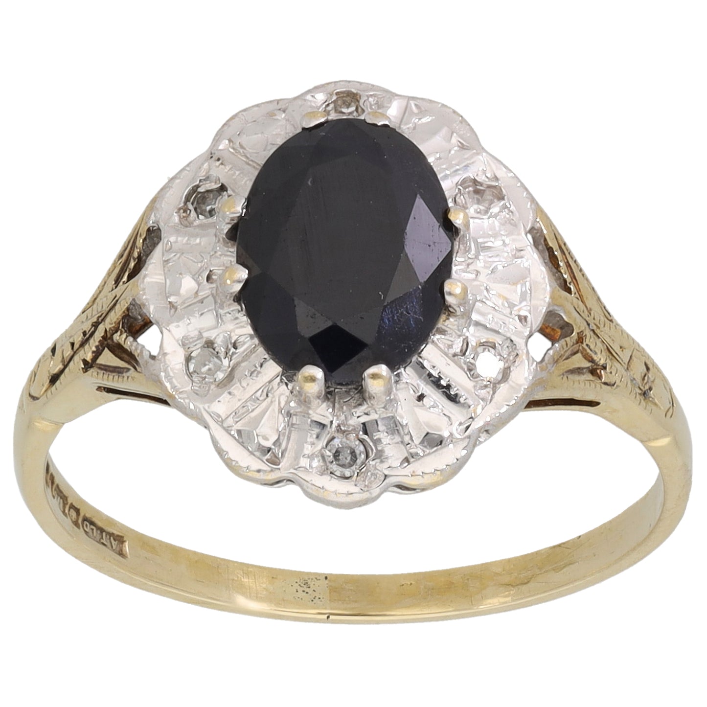 9ct Gold Sapphire & 0.03ct Diamond Dress/Cocktail Ring Size P