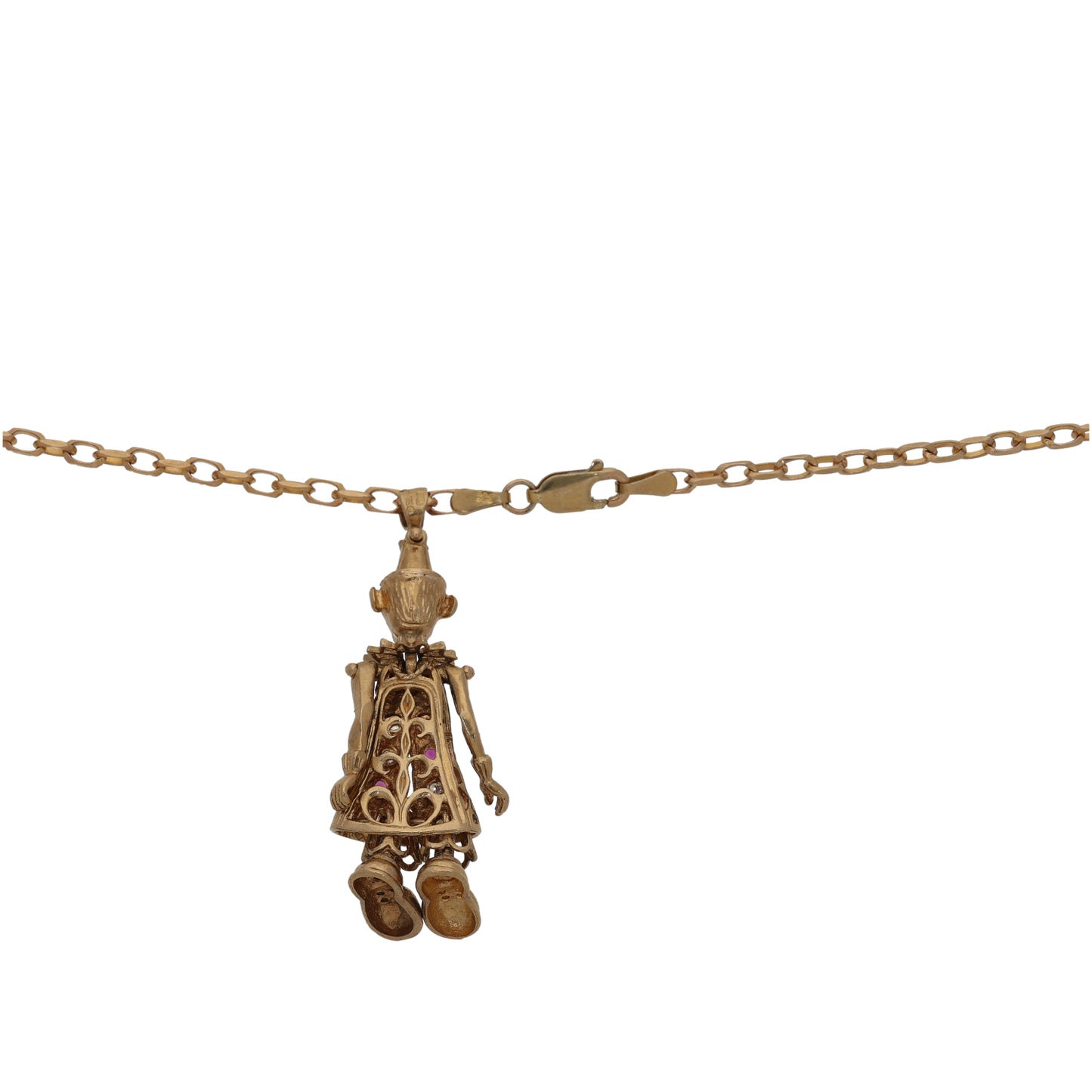 9ct Gold Man Made Ruby & Cubic Zirconia Clown Pendant With Chain