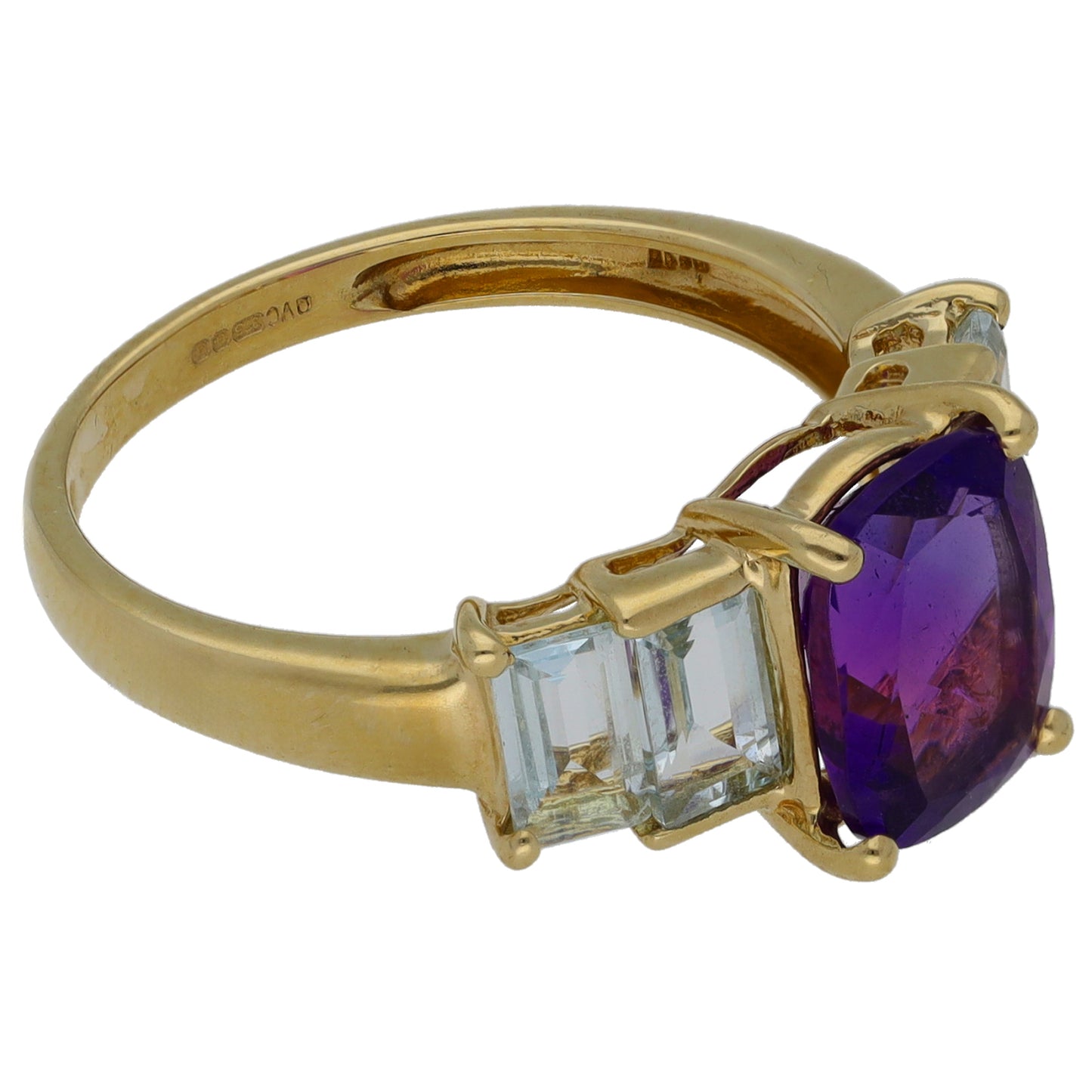 9ct Gold Amethyst & Aquamarine Dress/Cocktail Ring Size O
