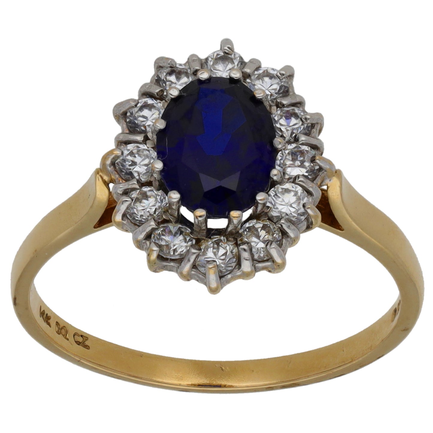 14ct Gold Man Made Sapphire & Cubic Zirconia Dress/Cocktail Ring Size S
