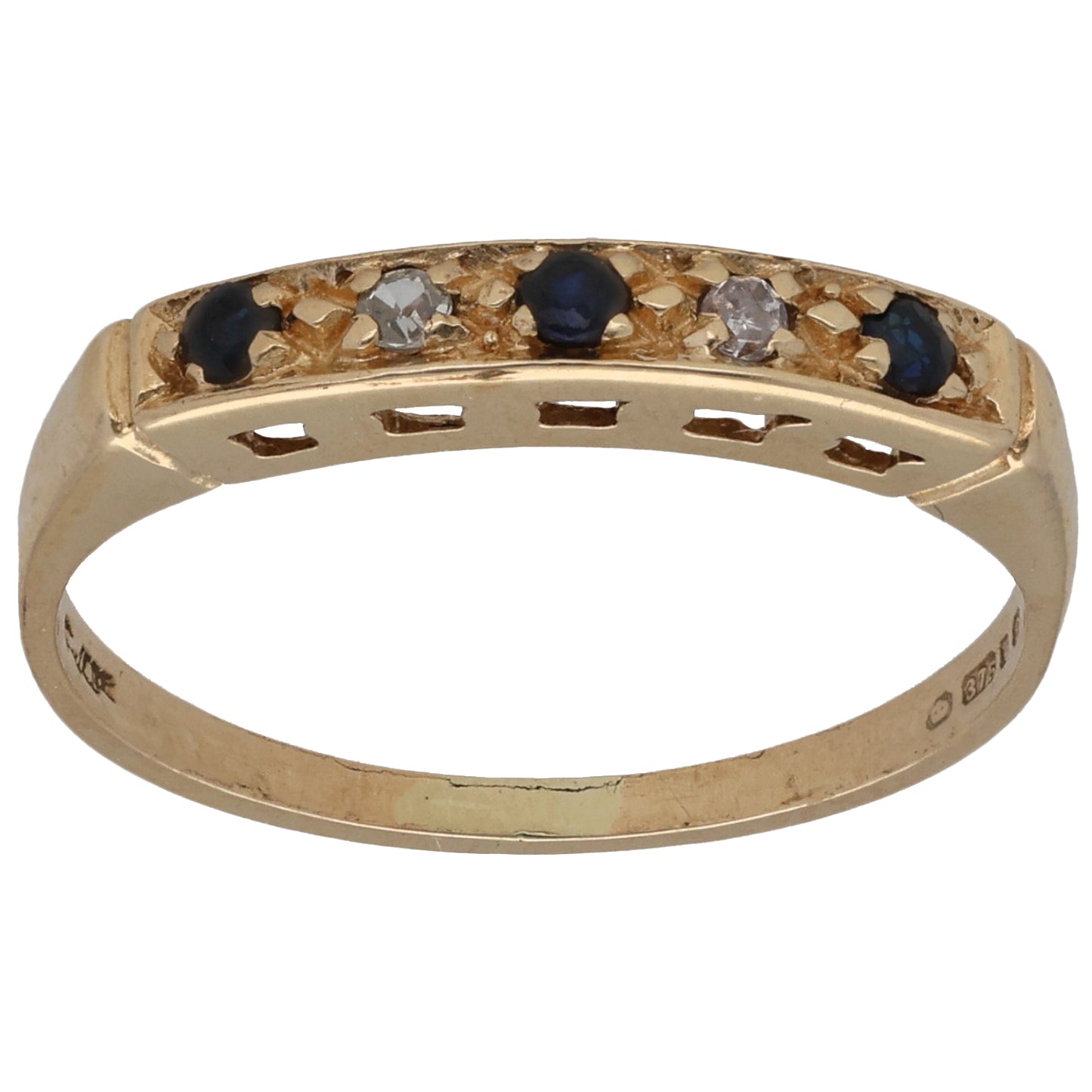 9ct Gold Sapphire & 0.02ct Diamond Half Eternity Ring Size L
