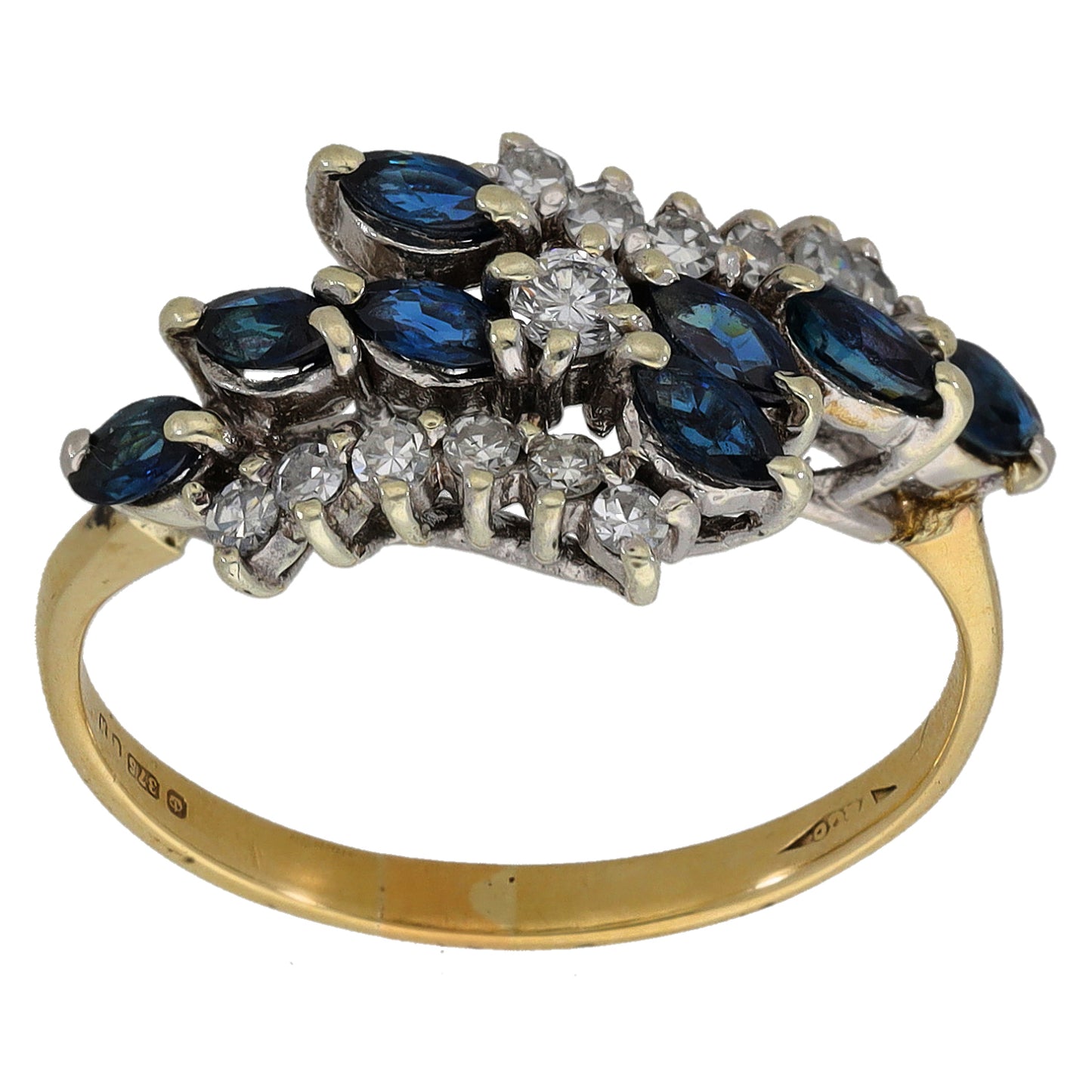 9ct Gold Sapphire & 0.29ct Diamond Dress/Cocktail Ring Size P