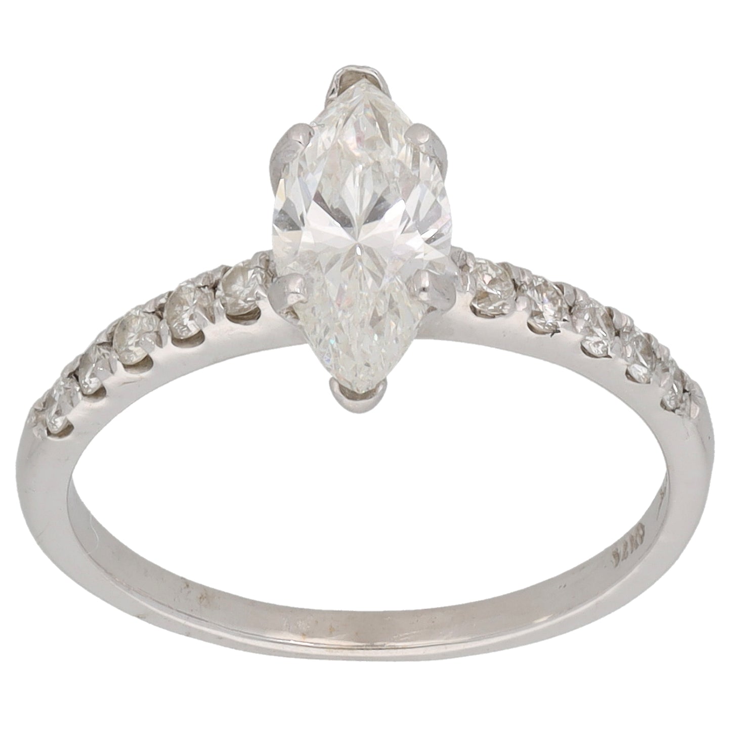 14ct White Gold 1.20ct Diamond Solitaire Ring With Accent Stones Size L