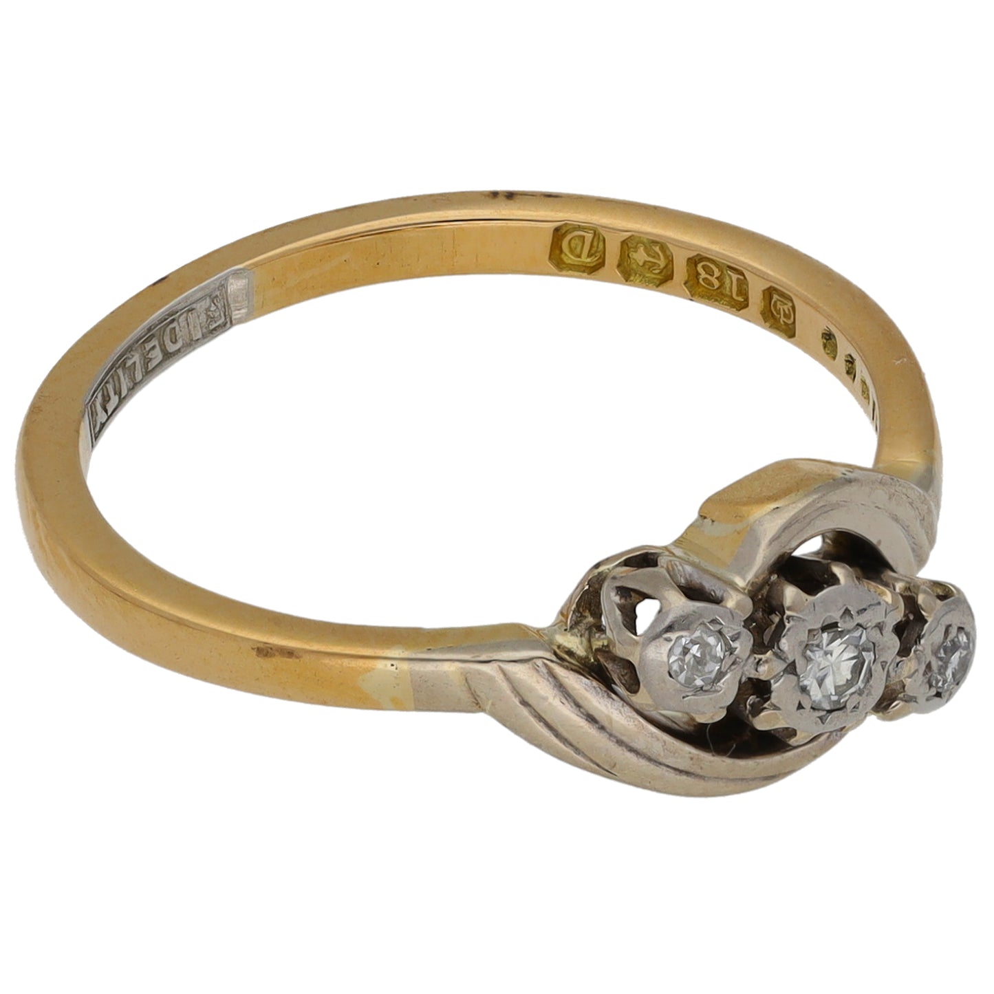 18ct Bicolour Gold 0.08ct Diamond Trilogy Ring Size M