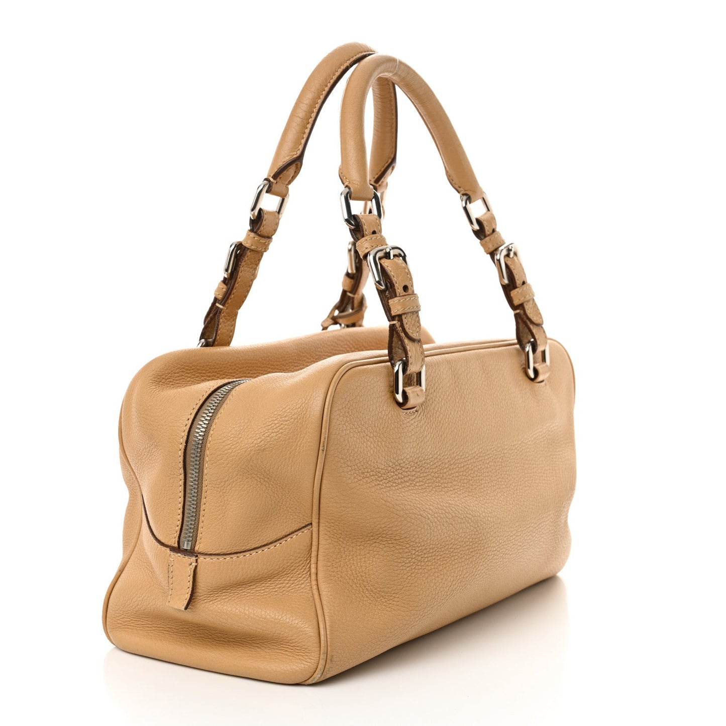 Prada Boston Vitello Daino Leather Bag - Beige