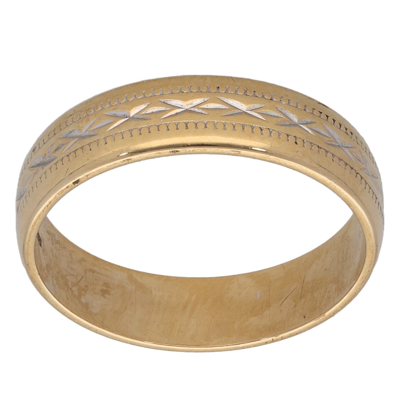 9ct Gold Patterned Wedding Ring Size Q