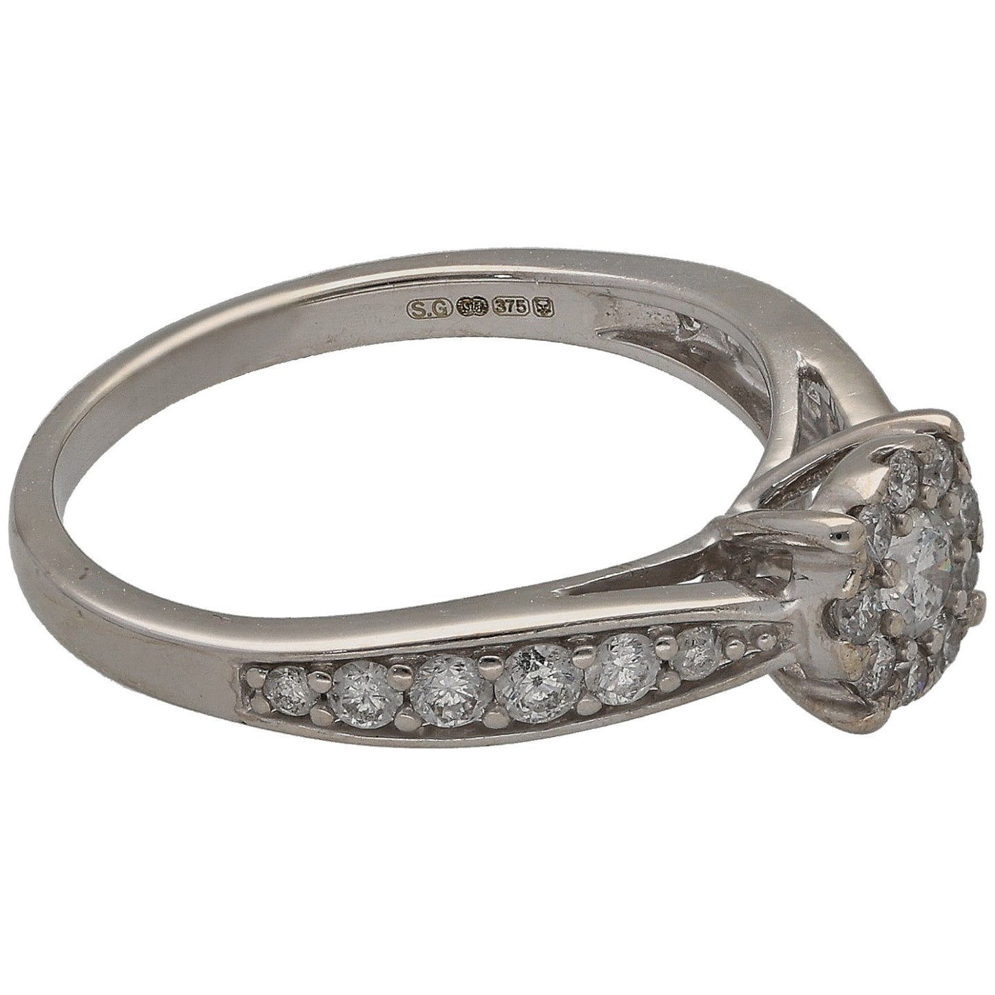 9ct White Gold 0.37ct Diamond Cluster Ring Size L