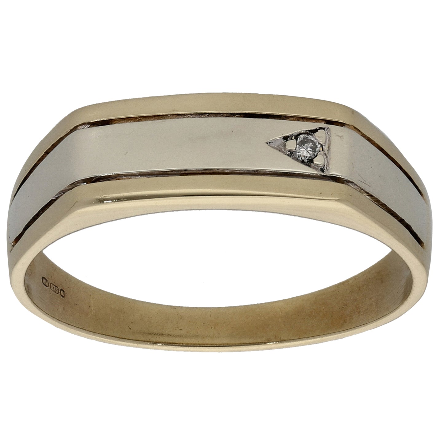 9ct Gold 0.01ct Diamond Patterned Signet Ring Size U