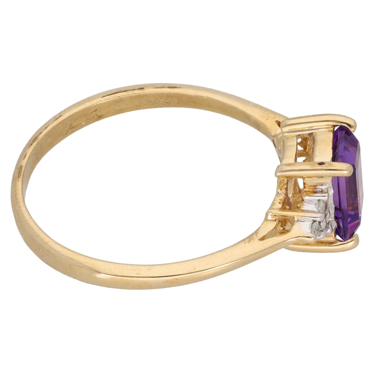 9ct Gold Amethyst & 0.06ct Diamond Single Stone Ring with Accent Stones Size O