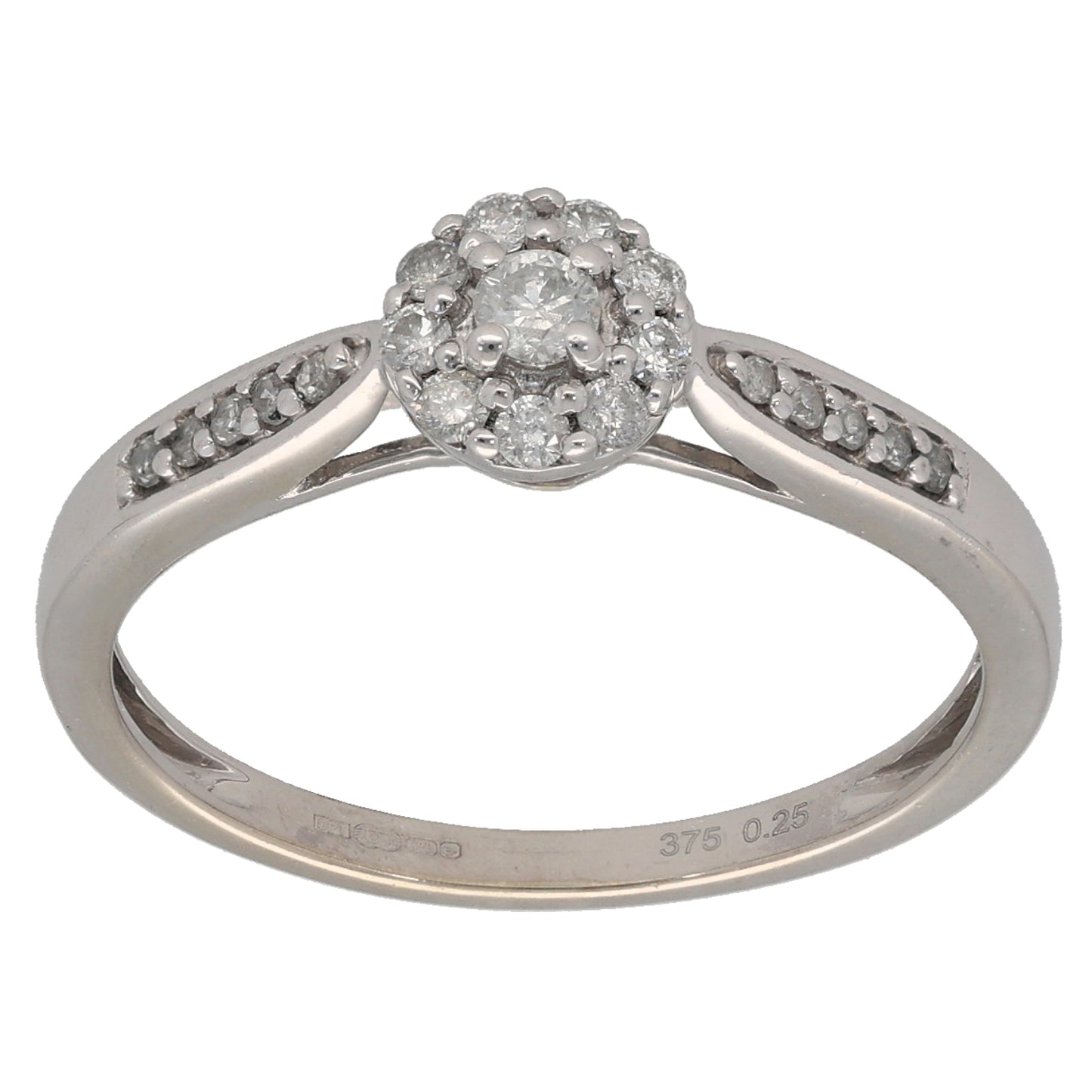 9ct White Gold 0.28ct Diamond Cluster Ring Size O